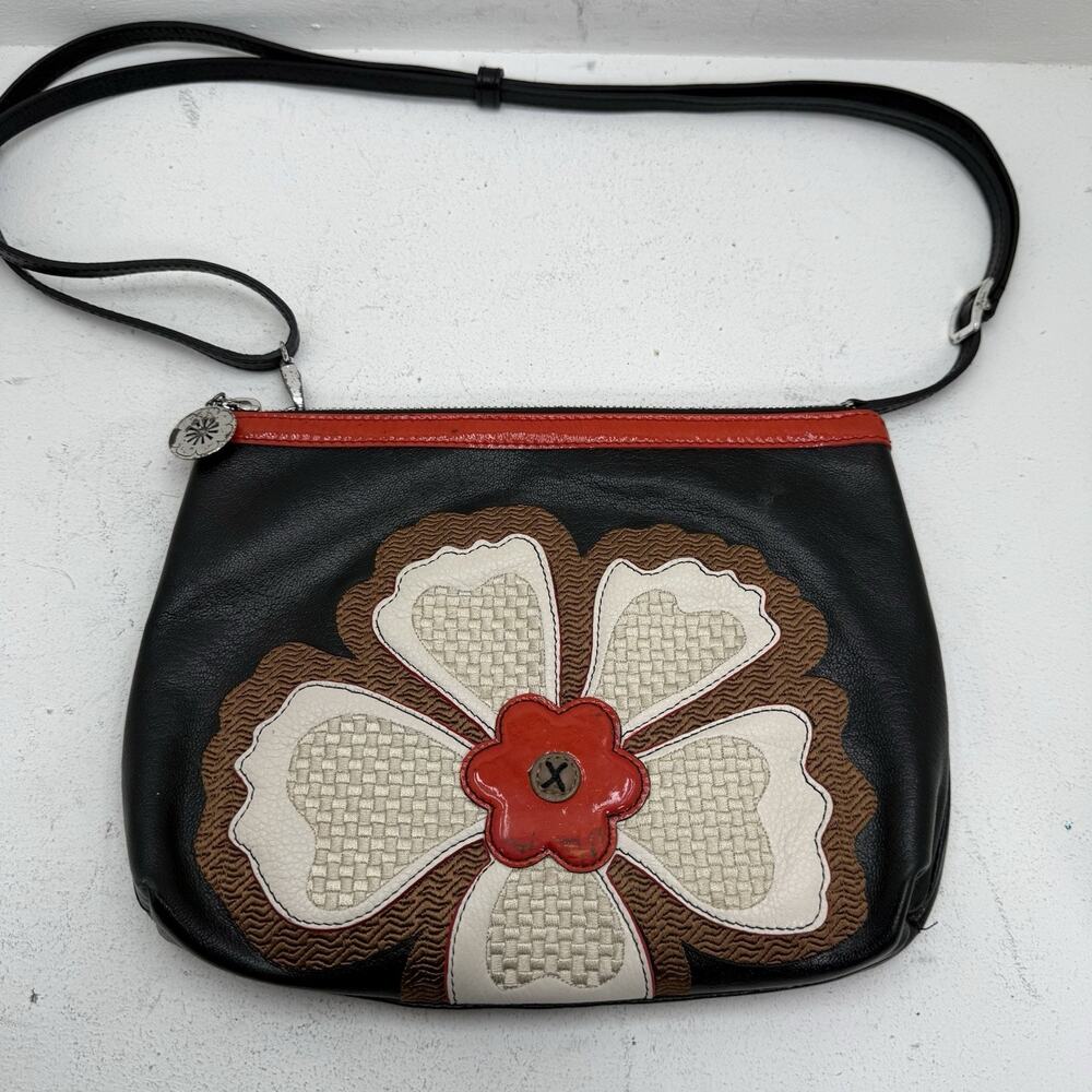 Brighton Convertible Crossbody Clutch Bag Leather Flower Appliqué Red Blue
